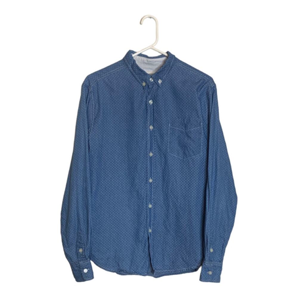 Barque men blue polka dots long sleeves button casual shirt size M